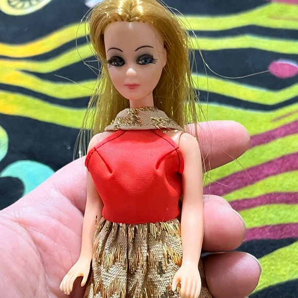 Vintage Other - Vintage 1970’s Topper Dawn 6” Fashion Doll in Original Red and Gold Zigzag Dress